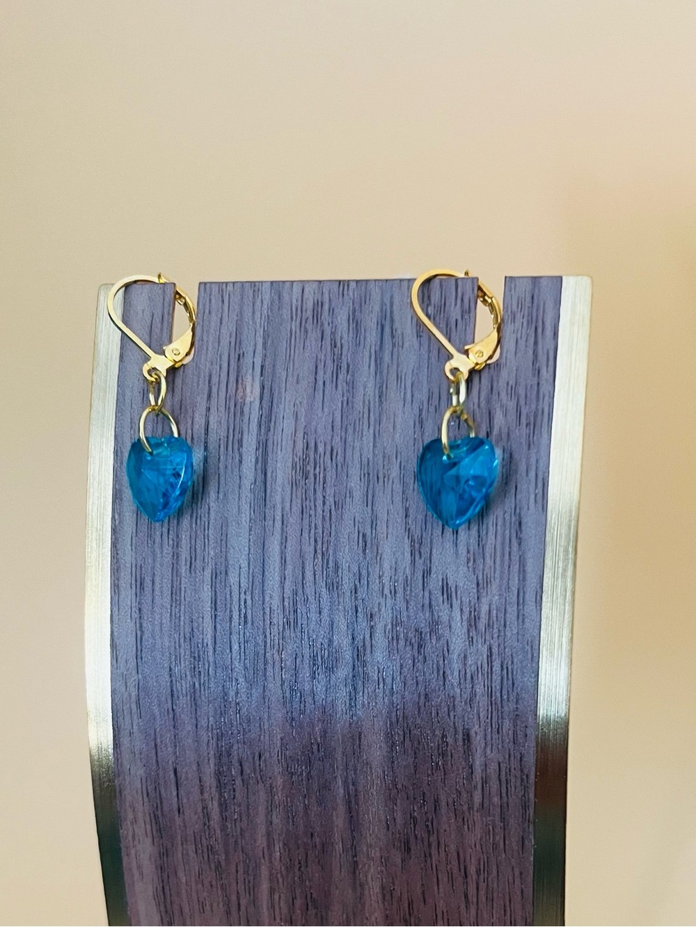 Blue Crystal heart earrings Gold plated - Picture 4 of 8